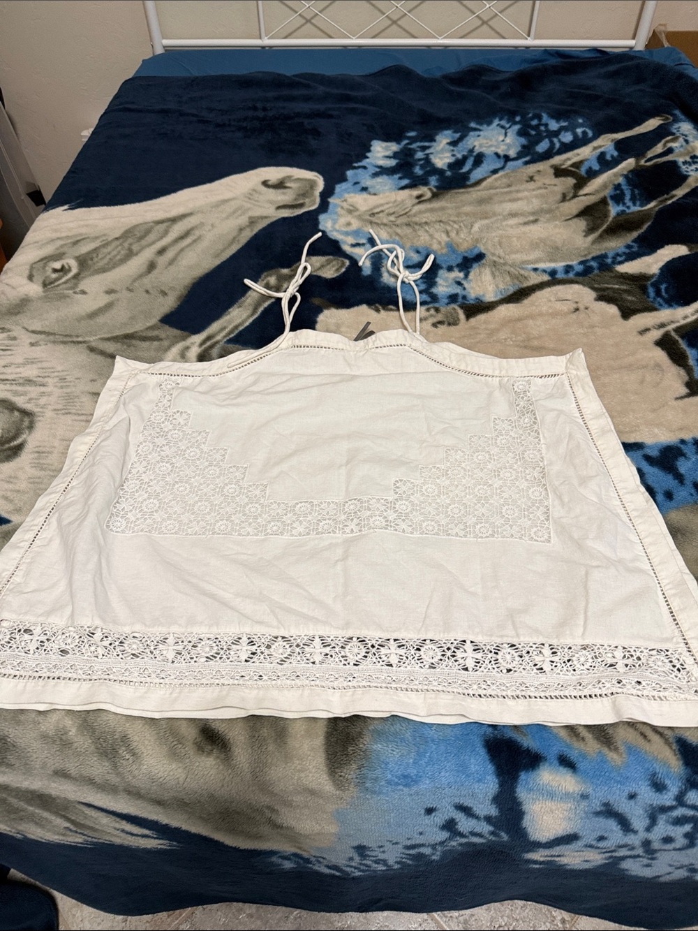 Anthropologie White Crochet-Trim Cotton Tank/cover up